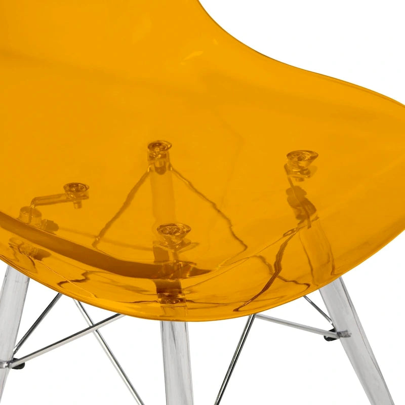 Silla de comedor auxiliar con carcasa de acrílico transparente/cristalino y patas metálicas tipo Eiffel, individual