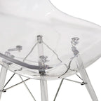 Silla de comedor auxiliar con carcasa de acrílico transparente/cristalino y patas metálicas tipo Eiffel, individual