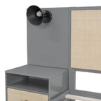 Cama Queen Gris con Mesitas de Noche y Lámparas de Cabecero, Compatible con 1