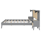 Cama Queen Gris con Mesitas de Noche y Lámparas de Cabecero, Compatible con 1