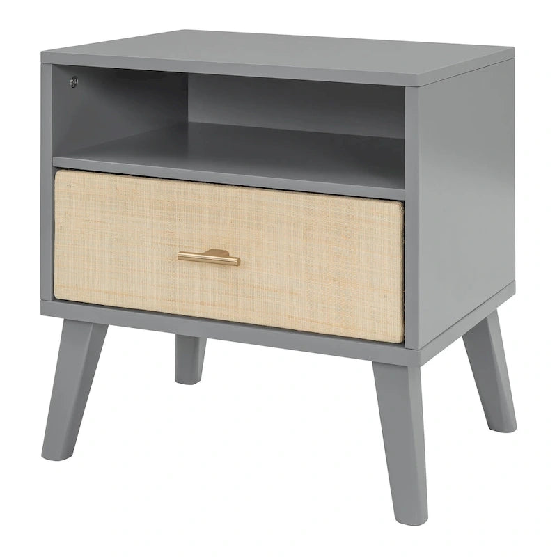 Cama Queen Gris con Mesitas de Noche y Lámparas de Cabecero, Compatible con 1