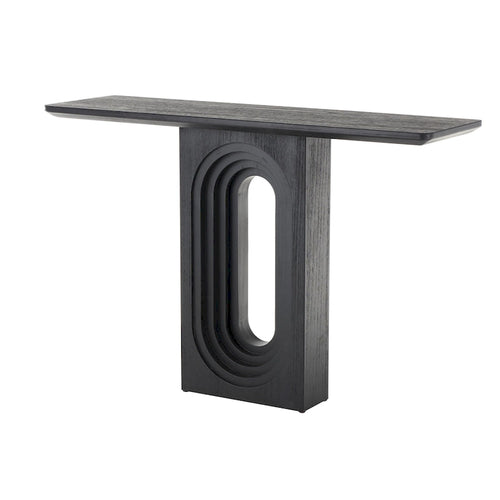 Wooden Console Table with Oval Carved Pedestal Base - Black - Roche River Decor