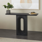 Mesa de consola negra mate con base de pedestal ovalada tallada – Requiere montaje de 1 persona