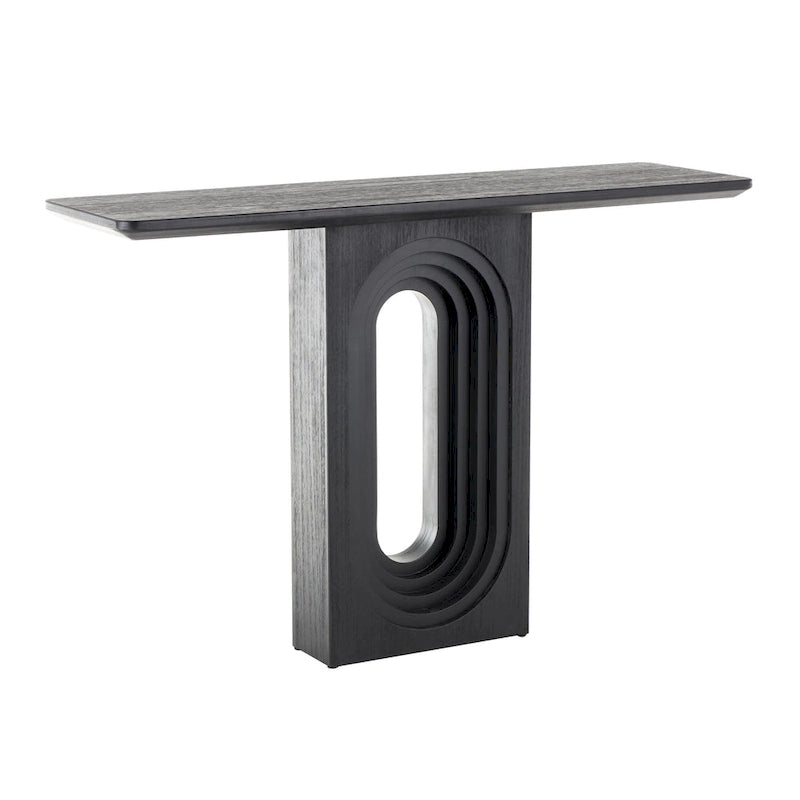 Mesa de consola negra mate con base de pedestal ovalada tallada – Requiere montaje de 1 persona