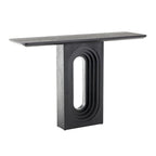 Mesa de consola negra mate con base de pedestal ovalada tallada – Requiere montaje de 1 persona