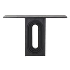 Mesa de consola negra mate con base de pedestal ovalada tallada – Requiere montaje de 1 persona
