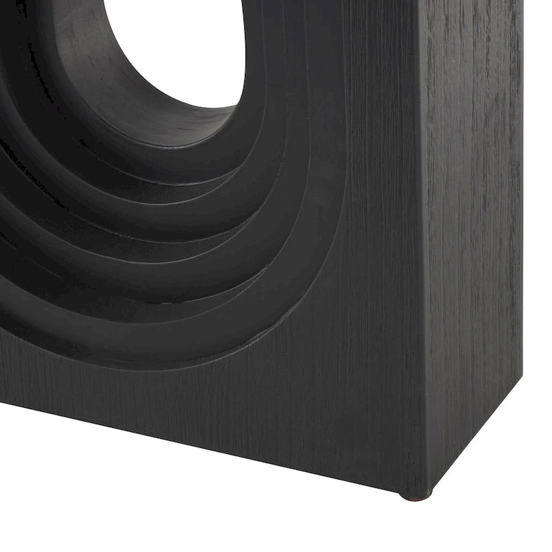 Mesa de consola negra mate con base de pedestal ovalada tallada – Requiere montaje de 1 persona