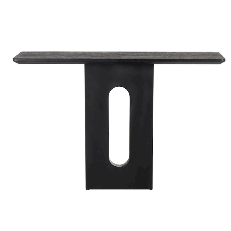 Mesa de consola negra mate con base de pedestal ovalada tallada – Requiere montaje de 1 persona