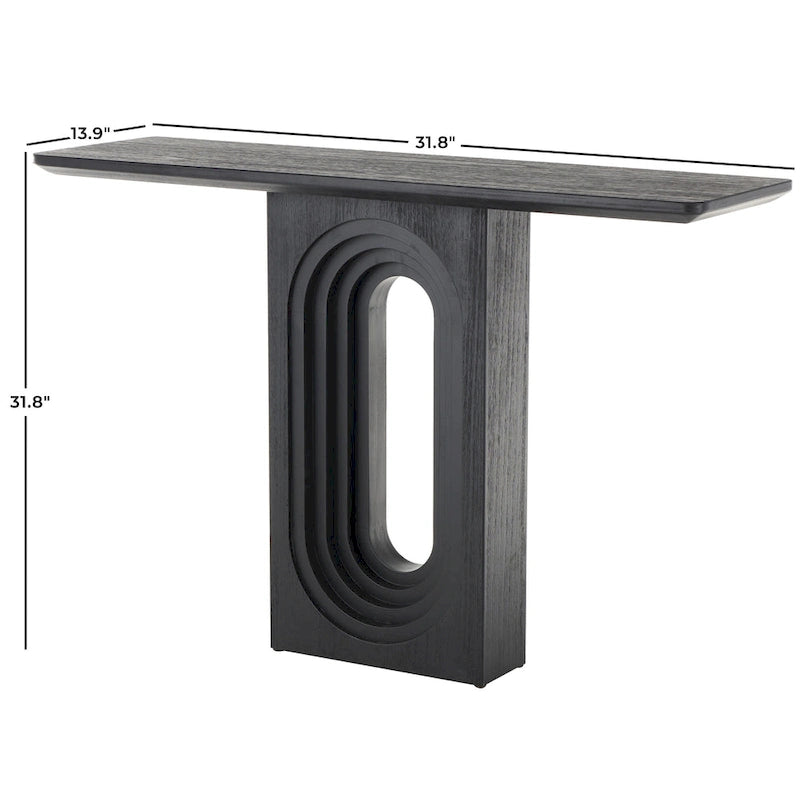 Mesa de consola negra mate con base de pedestal ovalada tallada – Requiere montaje de 1 persona