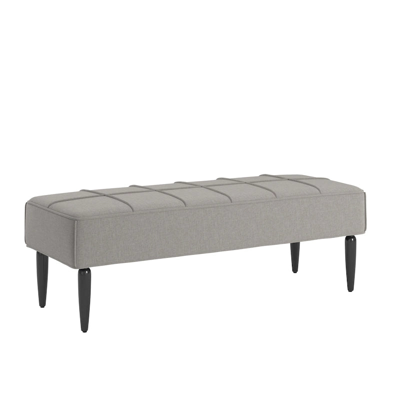 Banco tapizado de lino gris/beige con patas negras, 1 asiento
