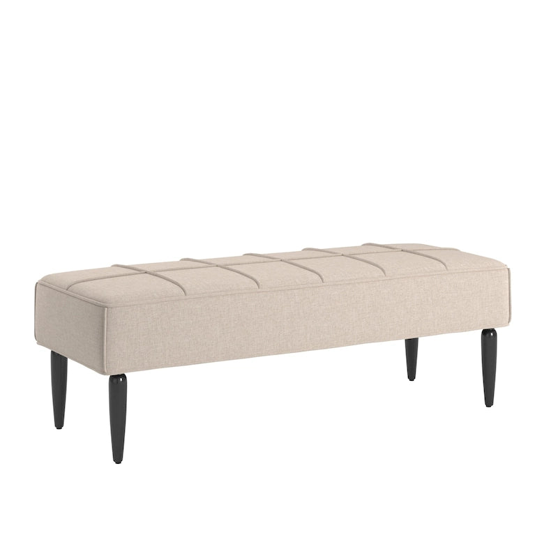 Banco tapizado de lino gris/beige con patas negras, 1 asiento