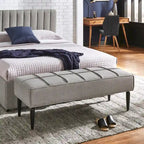 Banco tapizado de lino gris/beige con patas negras, 1 asiento