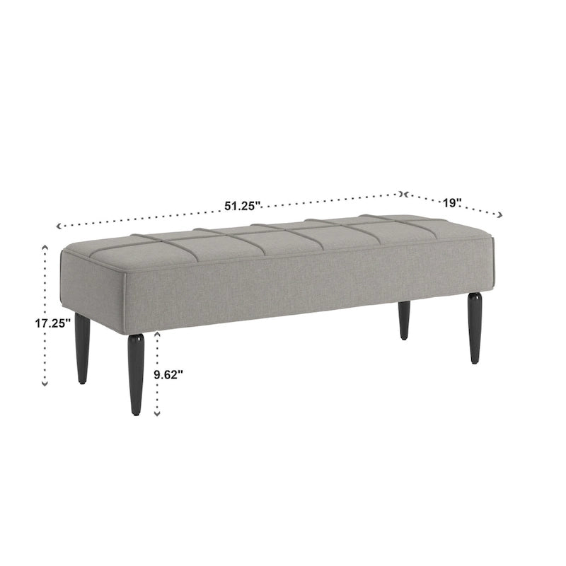 Banco tapizado de lino gris/beige con patas negras, 1 asiento