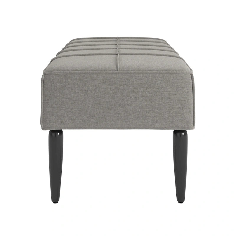 Banco tapizado de lino gris/beige con patas negras, 1 asiento