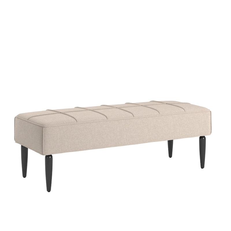 Banco tapizado de lino gris/beige con patas negras, 1 asiento