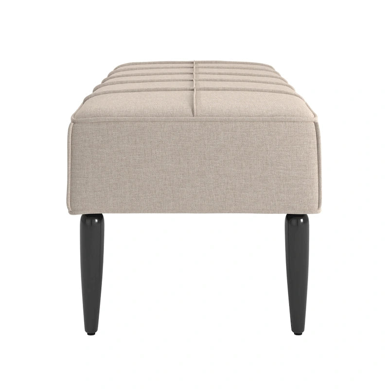 Banco tapizado de lino gris/beige con patas negras, 1 asiento