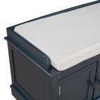 Banco de Almacenamiento Blanco/Azul con 4 Puertas, Estantes Ajustables y Cojín Removible – 1 Persona