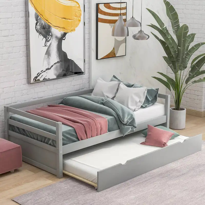 Cama de día individual con nido extraíble, capacidad para 2 personas – Espresso / Gris