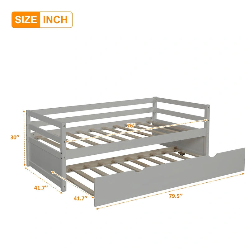 Cama de día individual con nido extraíble, capacidad para 2 personas – Espresso / Gris