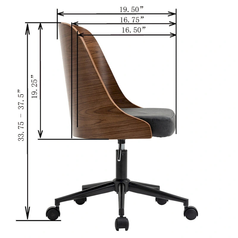 Silla de oficina en casa estilo gerente negra con respaldo de madera, individual