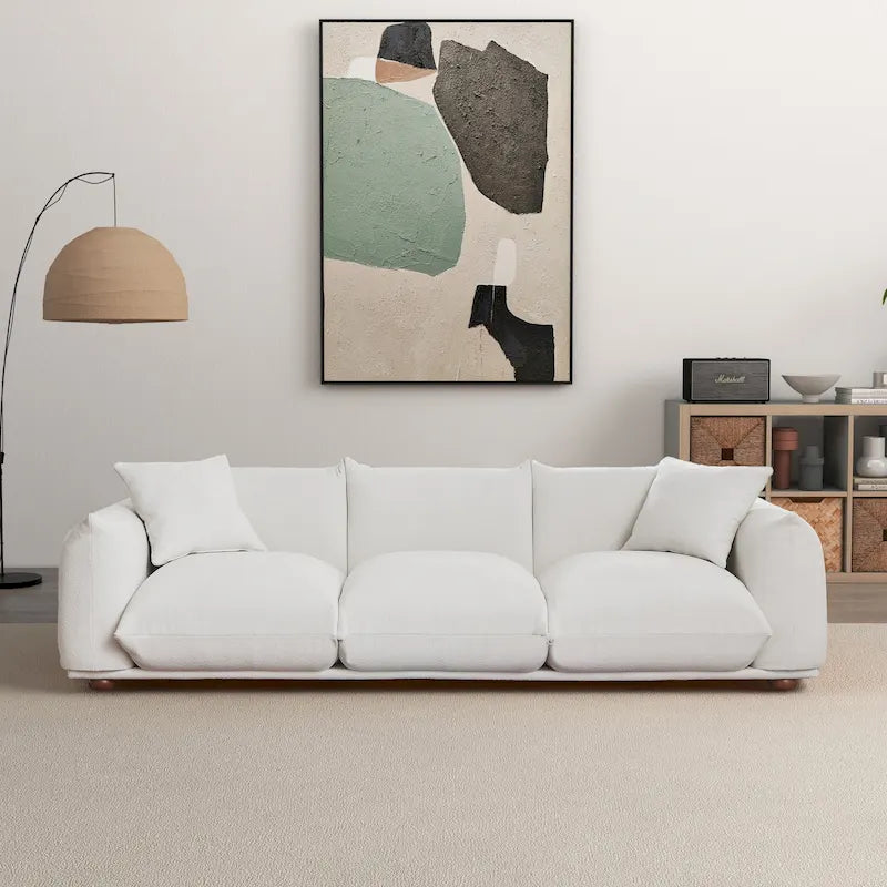 Moca / Crema / Verde Oliva / Naranja Quemado – Sofá de 3 plazas de terciopelo y bouclé de estilo Mid-Century