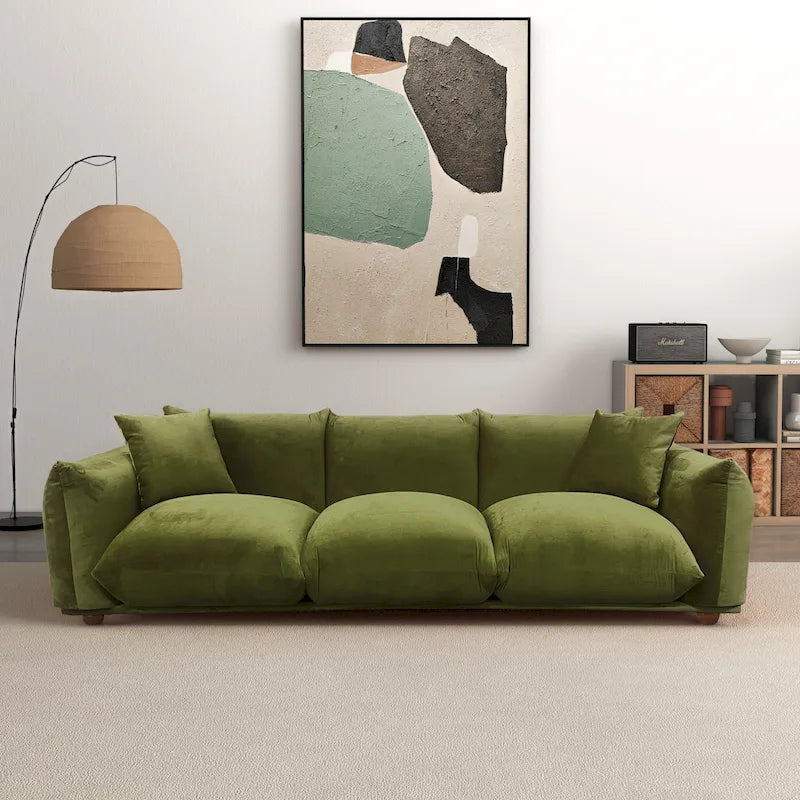 Moca / Crema / Verde Oliva / Naranja Quemado – Sofá de 3 plazas de terciopelo y bouclé de estilo Mid-Century