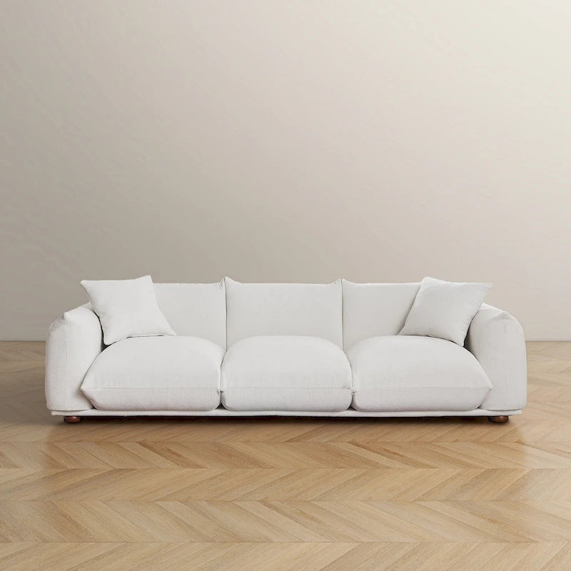 Moca / Crema / Verde Oliva / Naranja Quemado – Sofá de 3 plazas de terciopelo y bouclé de estilo Mid-Century