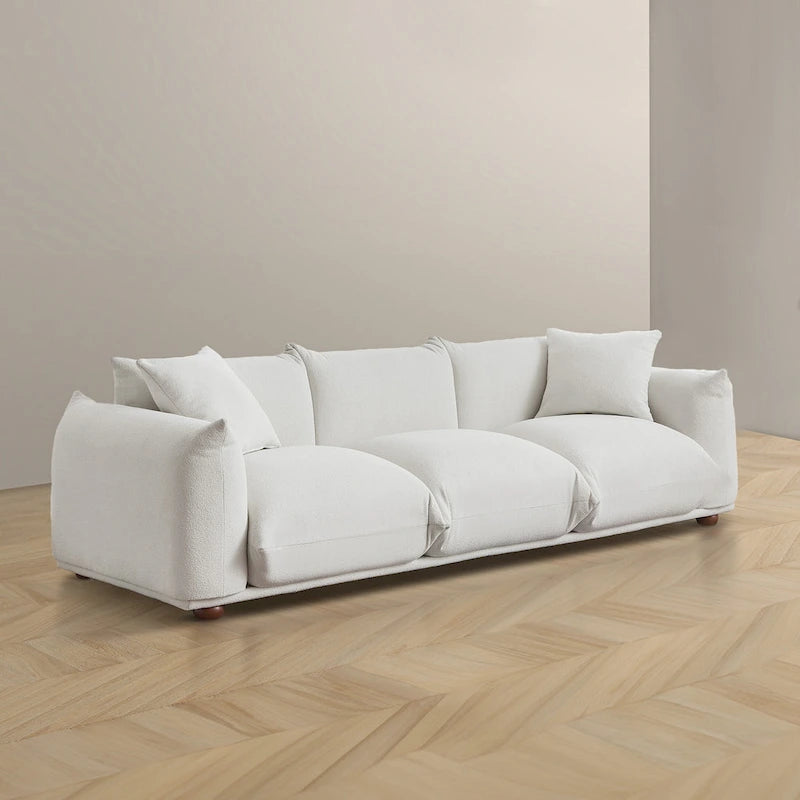 Moca / Crema / Verde Oliva / Naranja Quemado – Sofá de 3 plazas de terciopelo y bouclé de estilo Mid-Century