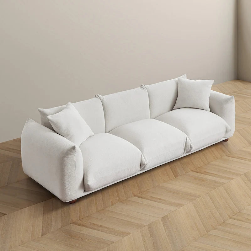 Moca / Crema / Verde Oliva / Naranja Quemado – Sofá de 3 plazas de terciopelo y bouclé de estilo Mid-Century