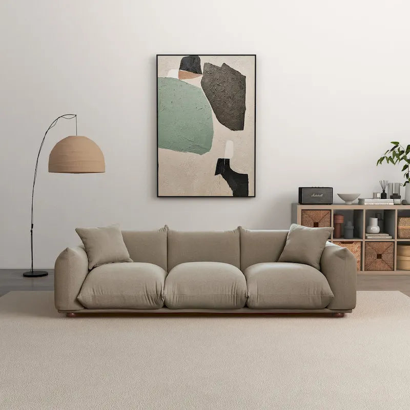 Moca / Crema / Verde Oliva / Naranja Quemado – Sofá de 3 plazas de terciopelo y bouclé de estilo Mid-Century