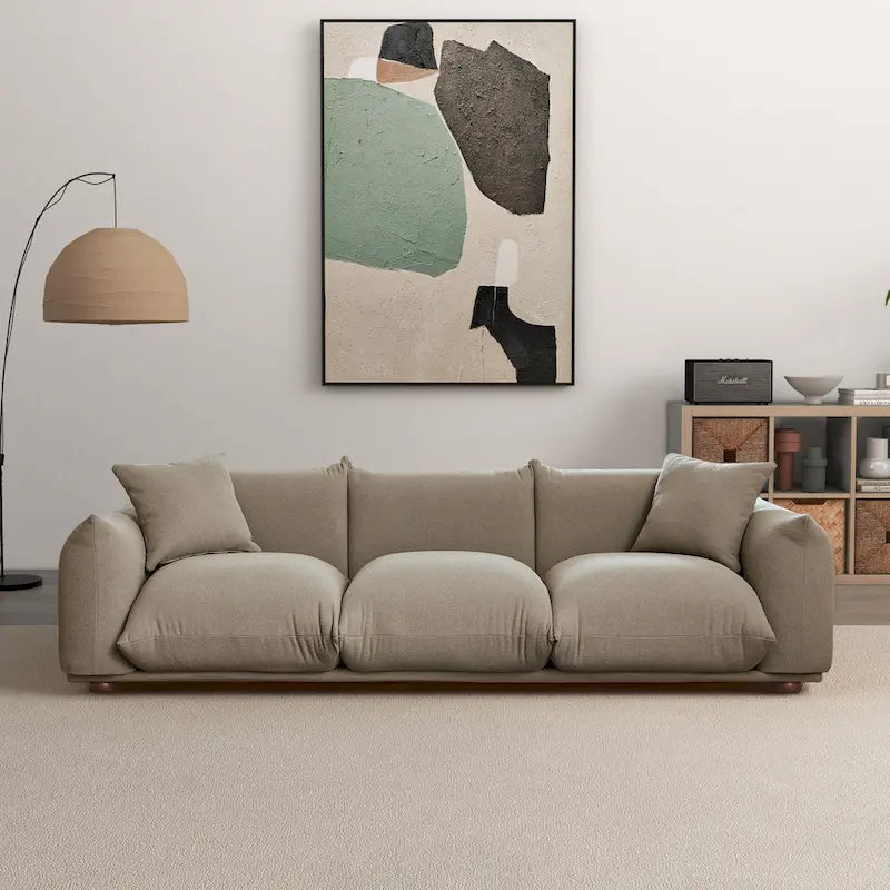 Moca / Crema / Verde Oliva / Naranja Quemado – Sofá de 3 plazas de terciopelo y bouclé de estilo Mid-Century