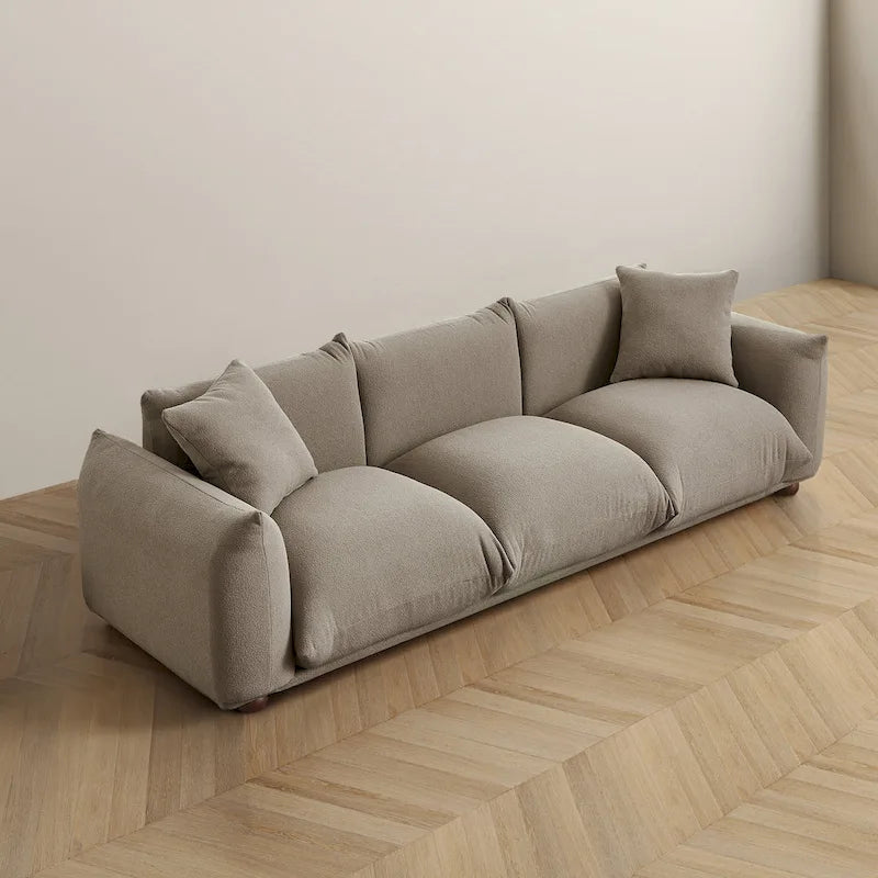 Moca / Crema / Verde Oliva / Naranja Quemado – Sofá de 3 plazas de terciopelo y bouclé de estilo Mid-Century