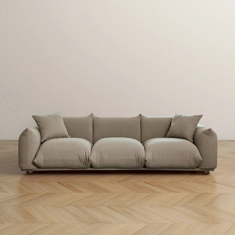 Moca / Crema / Verde Oliva / Naranja Quemado – Sofá de 3 plazas de terciopelo y bouclé de estilo Mid-Century