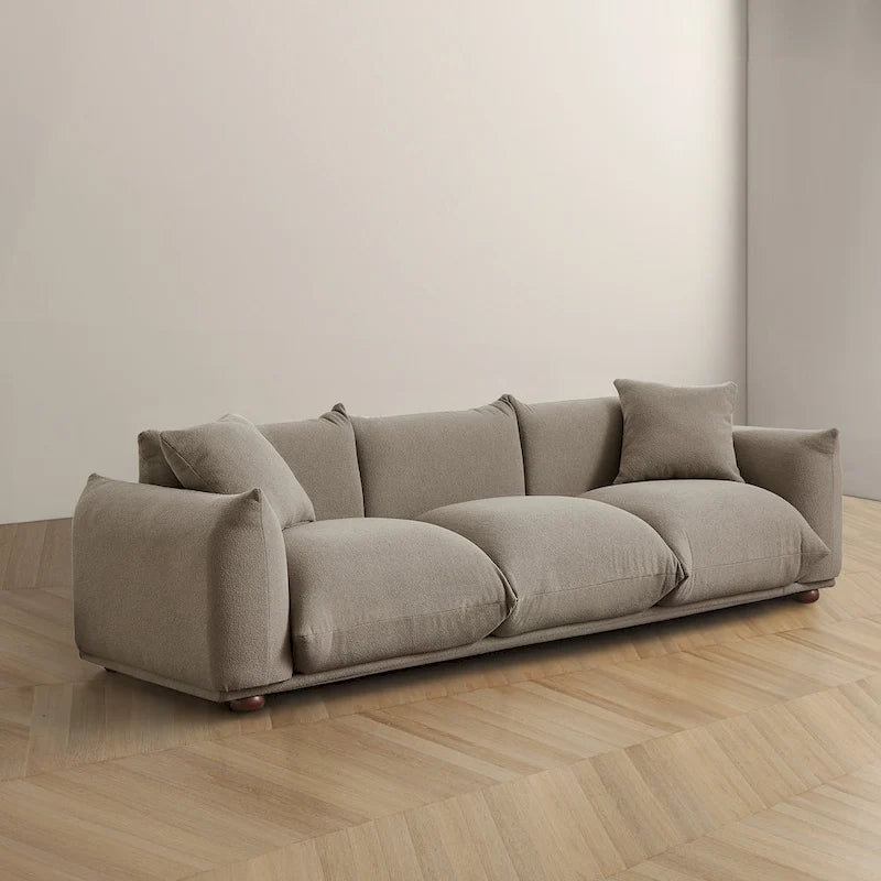 Moca / Crema / Verde Oliva / Naranja Quemado – Sofá de 3 plazas de terciopelo y bouclé de estilo Mid-Century