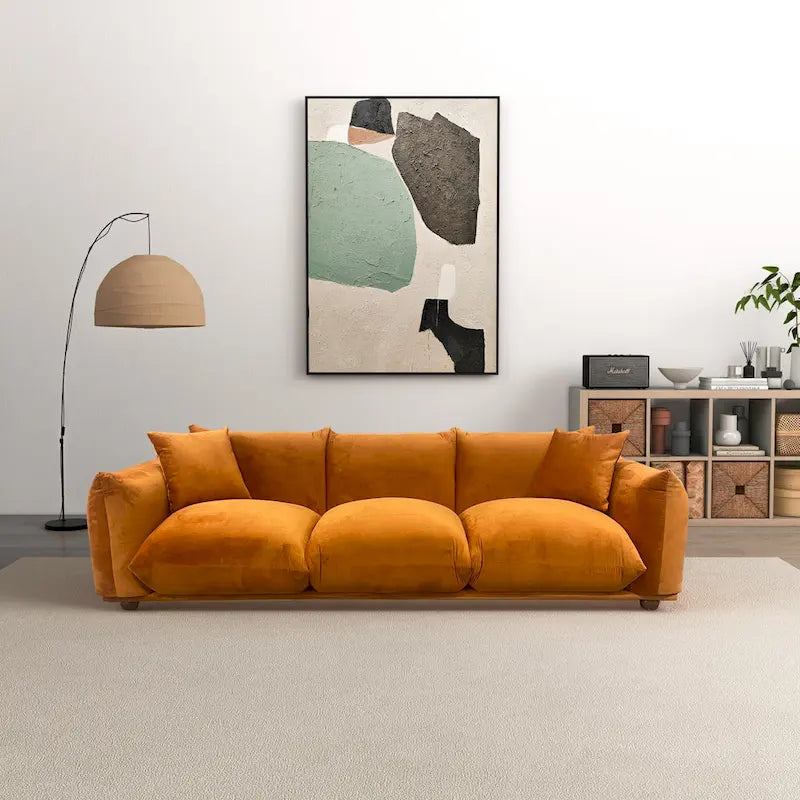 Moca / Crema / Verde Oliva / Naranja Quemado – Sofá de 3 plazas de terciopelo y bouclé de estilo Mid-Century