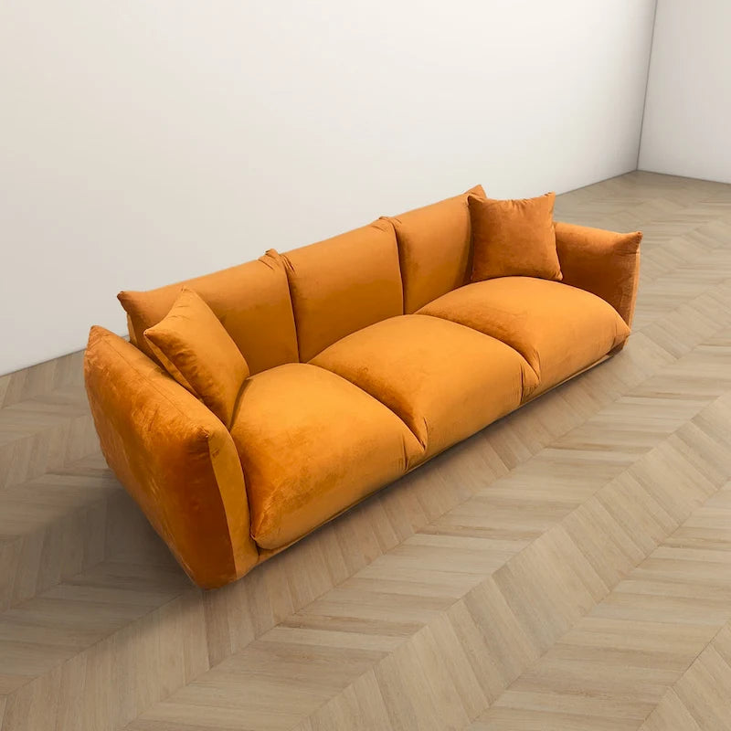 Moca / Crema / Verde Oliva / Naranja Quemado – Sofá de 3 plazas de terciopelo y bouclé de estilo Mid-Century