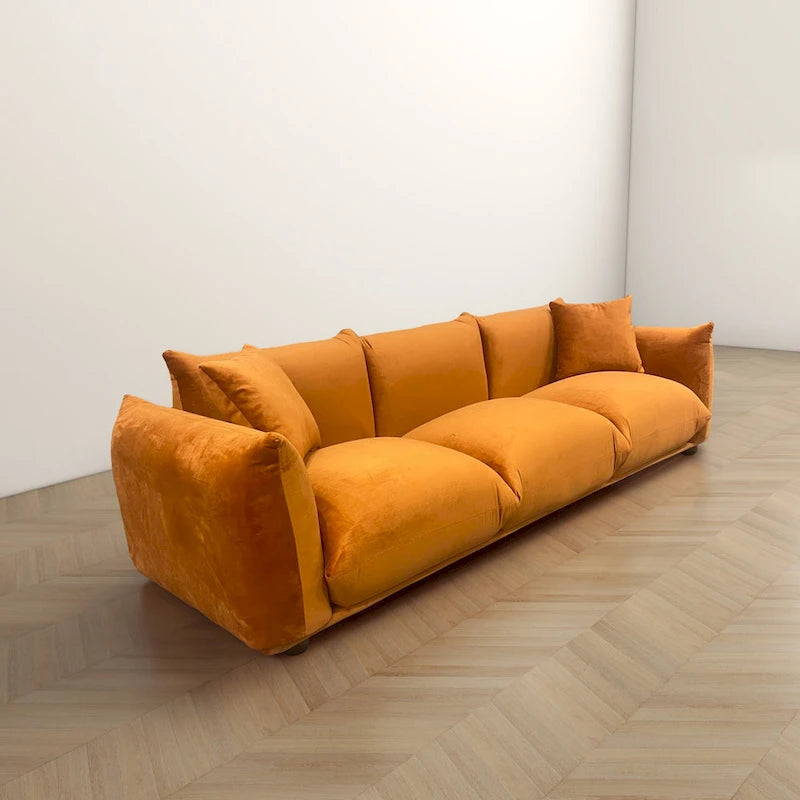 Moca / Crema / Verde Oliva / Naranja Quemado – Sofá de 3 plazas de terciopelo y bouclé de estilo Mid-Century