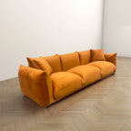 Moca / Crema / Verde Oliva / Naranja Quemado – Sofá de 3 plazas de terciopelo y bouclé de estilo Mid-Century