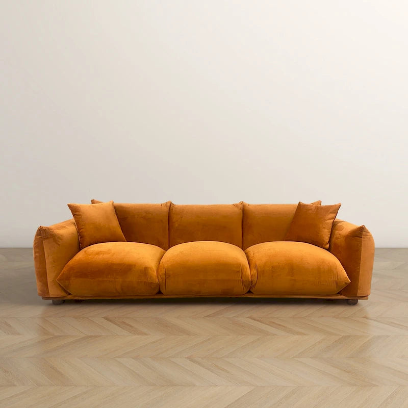 Moca / Crema / Verde Oliva / Naranja Quemado – Sofá de 3 plazas de terciopelo y bouclé de estilo Mid-Century
