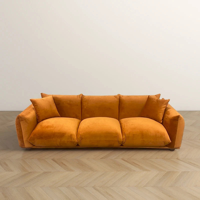 Moca / Crema / Verde Oliva / Naranja Quemado – Sofá de 3 plazas de terciopelo y bouclé de estilo Mid-Century