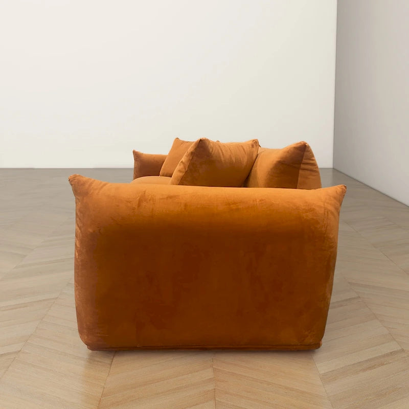 Moca / Crema / Verde Oliva / Naranja Quemado – Sofá de 3 plazas de terciopelo y bouclé de estilo Mid-Century