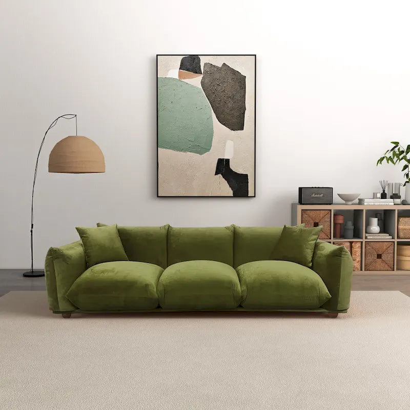 Moca / Crema / Verde Oliva / Naranja Quemado – Sofá de 3 plazas de terciopelo y bouclé de estilo Mid-Century