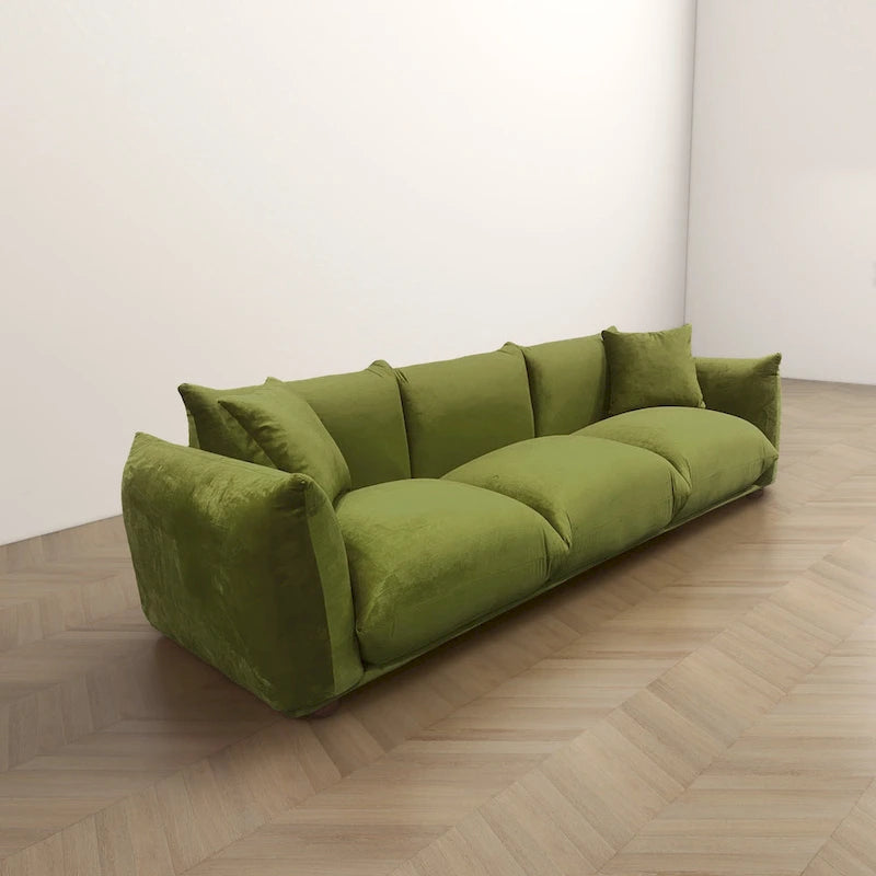 Moca / Crema / Verde Oliva / Naranja Quemado – Sofá de 3 plazas de terciopelo y bouclé de estilo Mid-Century