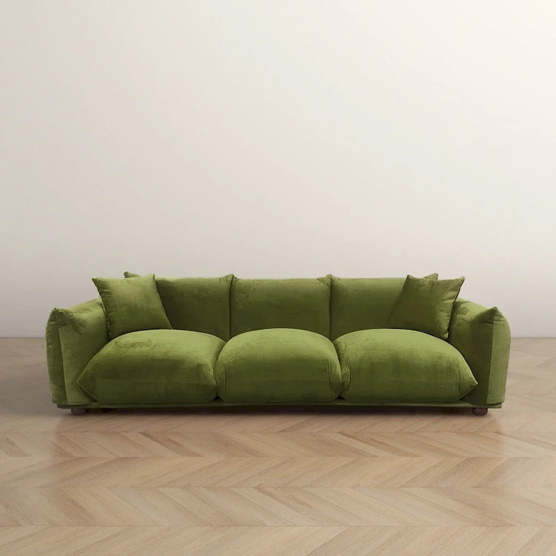 Moca / Crema / Verde Oliva / Naranja Quemado – Sofá de 3 plazas de terciopelo y bouclé de estilo Mid-Century