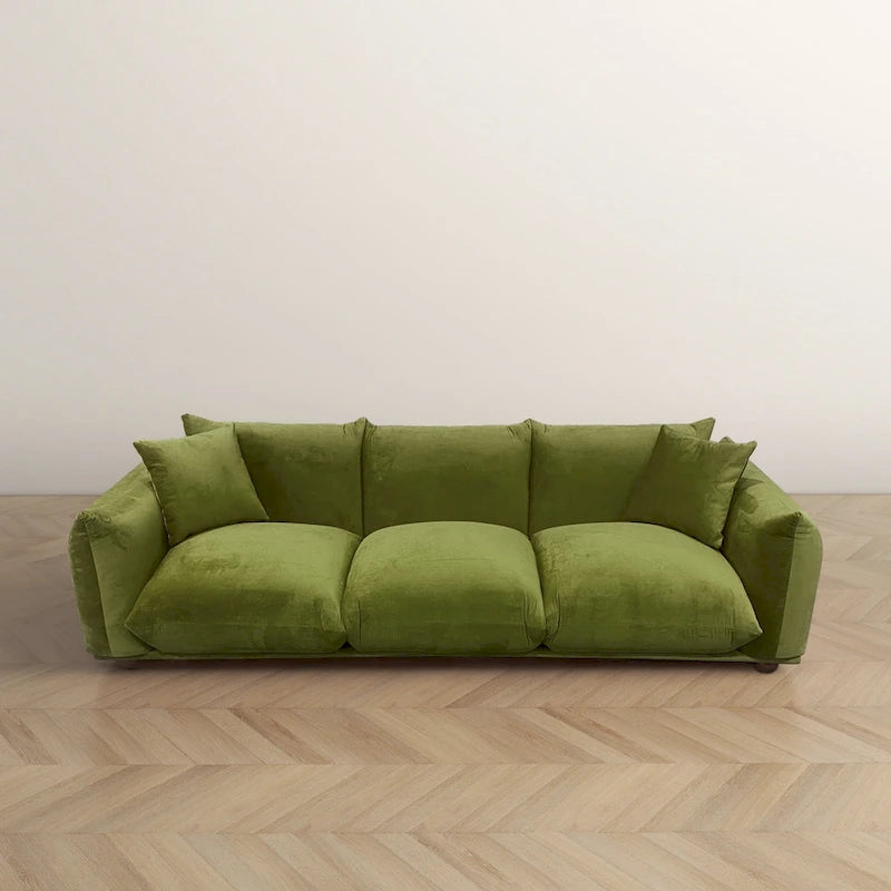 Moca / Crema / Verde Oliva / Naranja Quemado – Sofá de 3 plazas de terciopelo y bouclé de estilo Mid-Century