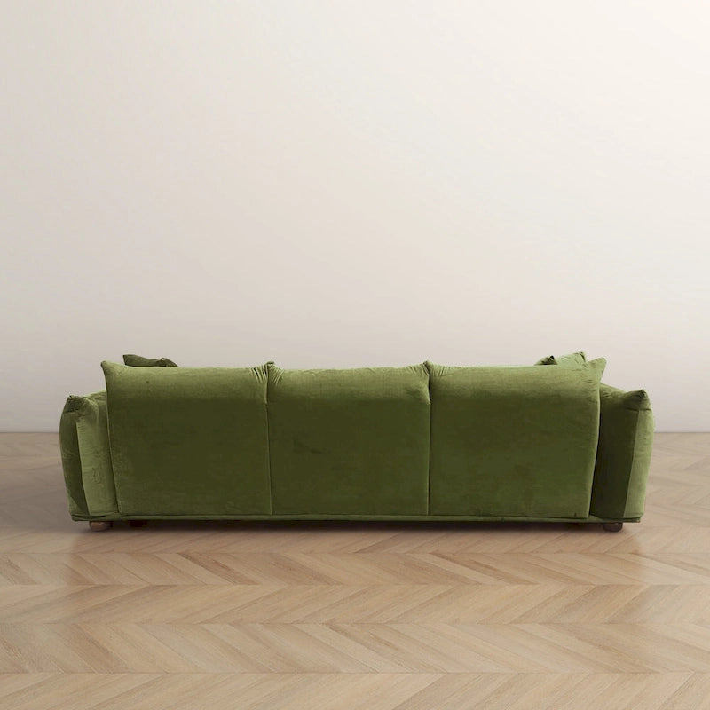 Moca / Crema / Verde Oliva / Naranja Quemado – Sofá de 3 plazas de terciopelo y bouclé de estilo Mid-Century