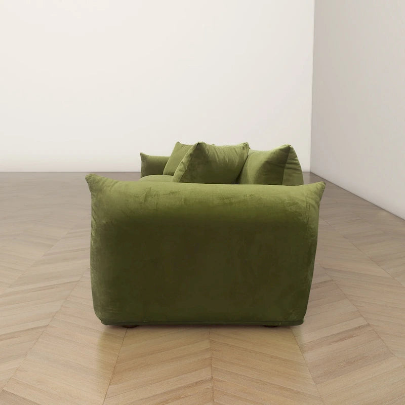 Moca / Crema / Verde Oliva / Naranja Quemado – Sofá de 3 plazas de terciopelo y bouclé de estilo Mid-Century