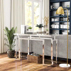 Mesa auxiliar de sofá contemporánea de cristal de 52" cromada/dorada