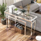 Mesa auxiliar de sofá contemporánea de cristal de 52" cromada/dorada