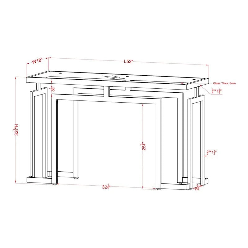 Mesa auxiliar de sofá contemporánea de cristal de 52" cromada/dorada